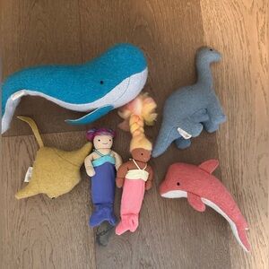 Ollie Ella Holdie Folk Felt Ocean Animals, two Mermaids and a Dino
